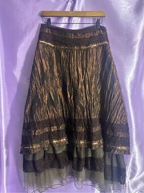 Vintage Y2K boho fairy Grunge Bronze Mesh skirt small  Whimsigoth